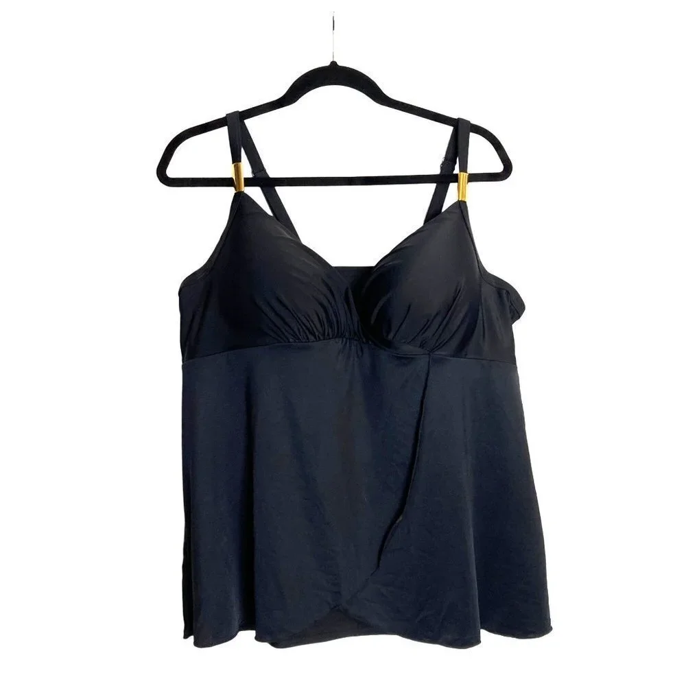 Cacique Swim Balconette‎ Bathing Top Black 42DD Full Bra Adjustable Tankini